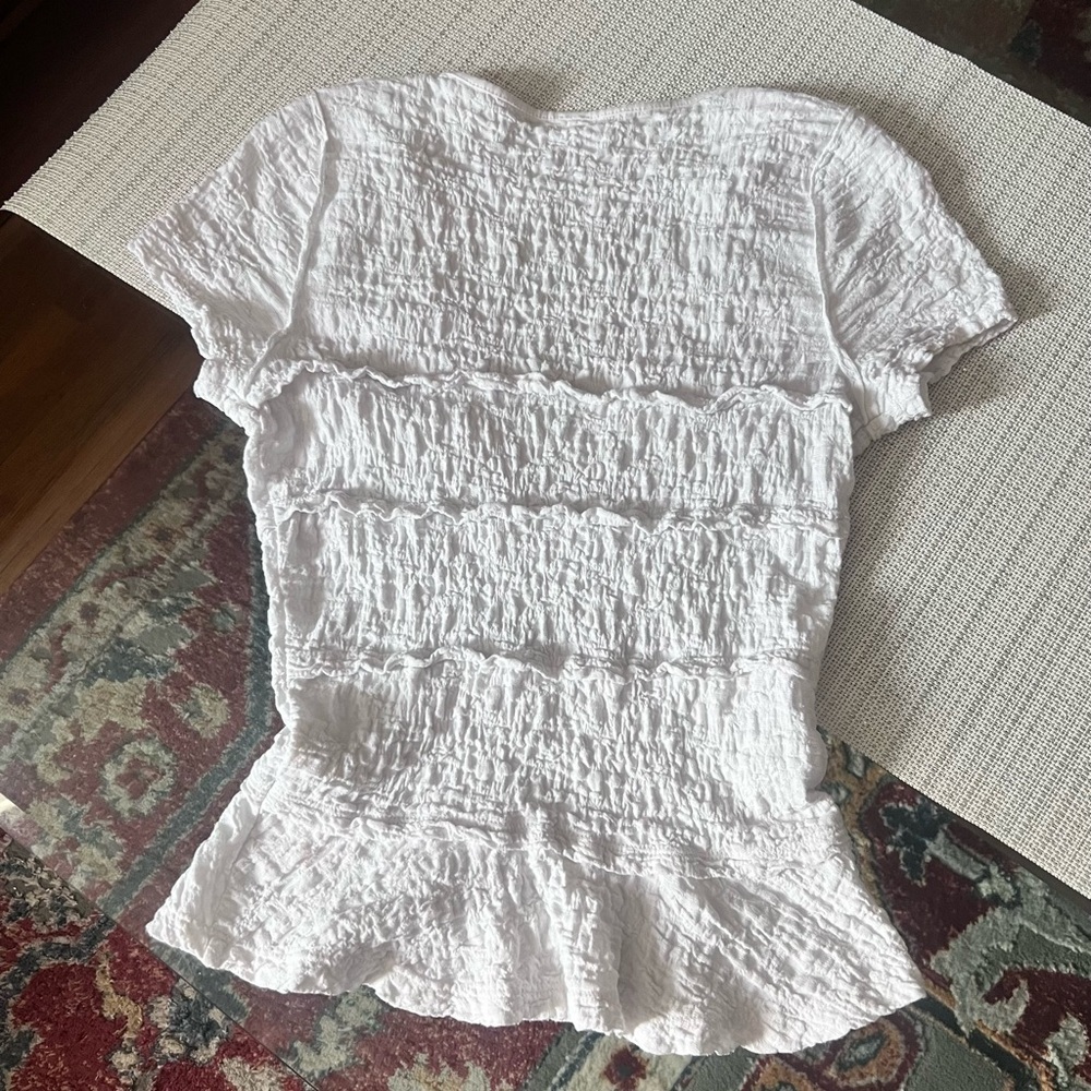 Free People White Ruffled Short Sleeve Blouse - Picture 8 of 13